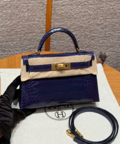 HERMES KELLY – MINI – BLUE ENCER – ALLIGATOR – GHW
