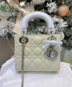 DIOR LADY – MINI – VALLEY GREEN AND SKY BLUE – LAMBSKIN – SILVER