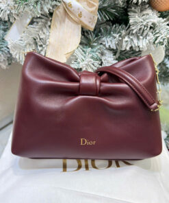 DIOR BOW BAG - SMALL - HERMITAGE RED - LAMBSKIN - GOLD