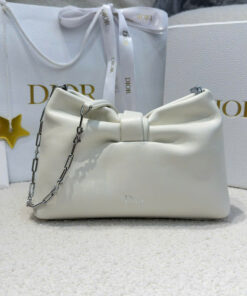 DIOR BOW BAG - SMALL - LATTE - LAMBSKIN - SILVER