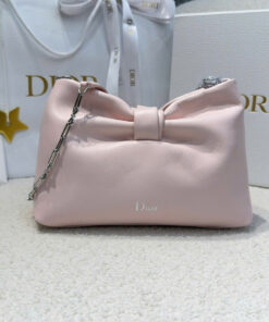 DIOR BOW BAG - SMALL - ROSE SONGE - LAMBSKIN - SILVER