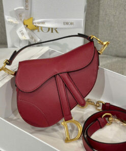 DIOR SADDLE - MINI - CHERRY RED - GRAINED CALFSKIN - GOLD