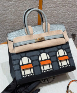 HERMES BIRKIN 20 FAUBOURG - GIRS MEYER & GRIS CEMENT & GRIS MISTY - MADAME & ALLIGATOR - GHW