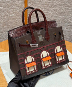 HERMES BIRKIN 20 FAUBOURG - ROUGE SELLIER & EBENE & ROUGE H - MADAME & ALLIGATOR - PHW