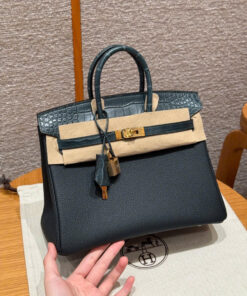HERMES BIRKIN – 25 – VERT CYPRES  – TOGO & ALLIGATOR – GHW