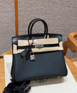 HERMES BIRKIN - 25 - NOIR - TOGO & ALLIGTOR - PHW