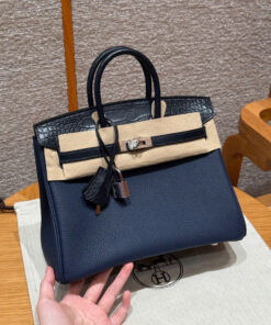 HERMES BIRKIN - 25 - BLUE SAPHIR - TOGO & ALLIGTOR - PHW