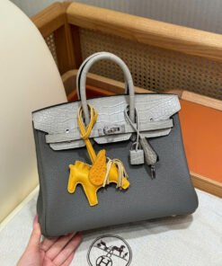 HERMES BIRKIN – 25 – GRIS MEYER & GRIS NEVE – TOGO & ALLIGTOR – PHW