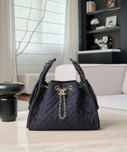 CHANEL 25 – SMALL – DARK BLUE – DENIM – GOLD