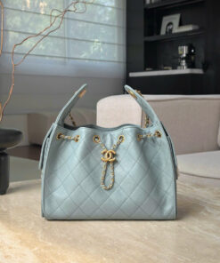 CHANEL 25 – SMALL – LIGHT BLUE – CAVIAR – GOLD