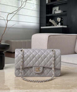 CHANEL CLASSIC – 25 – GRAY – LAMBSKIN – GOLD CHAMPAGNE