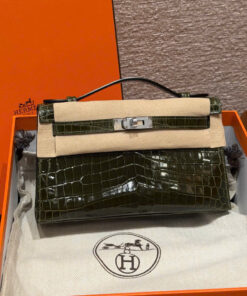 HERMES KELLY POCHETTE – VERT ANGLAIS  – ALLIGATOR – PHW