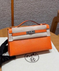 HERMES KELLY POCHETTE – ORANGE – LIZARD – PHW
