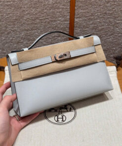 HERMES KELLY POCHETTE – BLUE PALE – SWIFT– PHW