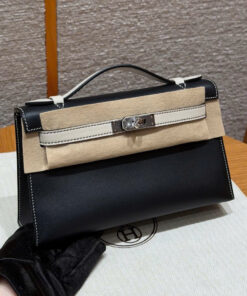 HERMES KELLY POCHETTE – NOIR & BETON – SWIFT – PHW