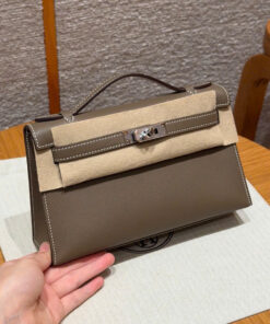 HERMES KELLY POCHETTE – ETOUPE  – SWIFT – PHW