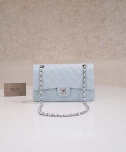 CHANEL CLASSIC – 25 – LIGHT BLUE – LAMBSKIN – GOLD CHAMPAGNE