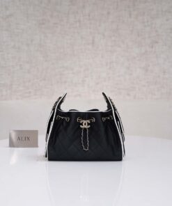 CHANEL 25 – MINI – BLACK & WHITE – CALFSKIN – GOLD CHAMPAGNE