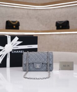 CHANEL CLASSIC MINI RECTANGLE – GRAY – LAMBSKIN – SILVER