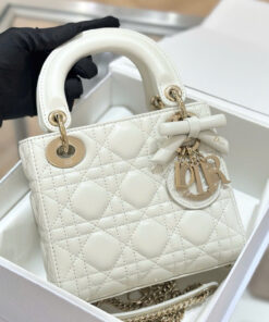 DIOR LADY – MINI – WHITE – LAMBSKIN – GOLD