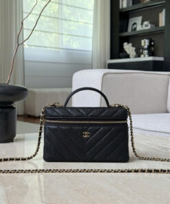 CHANEL VANITY HANDLE – BLACK – CAVIAR – GOLD CHAMPAGNE