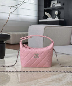 CHANEL 25C HOBO CLUTCHES WITH CHAIN – LIGHT PINK – CAVIAR – SILVER