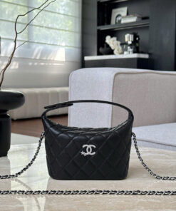 CHANEL 25C HOBO CLUTCHES WITH CHAIN – BLACK – CAVIAR – SILVER