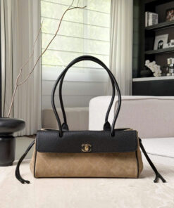 CHANEL 26S SHOPPING BAG – SMALL - DARK BEIGE & BLACK – GRAINED CALFSKIN & SUEDE CALFSKIN – GOLD
