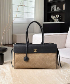 CHANEL 26S SHOPPING BAG – MEDIUM - DARK BEIGE & BLACK – GRAINED CALFSKIN & SUEDE CALFSKIN – GOLD