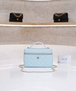 CHANEL VANITY HANDLE – LIGHT BLUE – CAVIAR – GOLD CHAMPAGNE