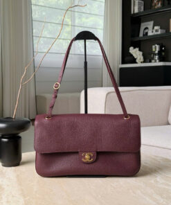 CHANEL MAXI FLAP BAG – SMALL – BURGUNDY – GRAINED CALFSKIN – SILVER