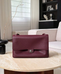 CHANEL MAXI FLAP BAG - LARGE - BURGUNDY - GRAINED CALFSKIN - SILVER
