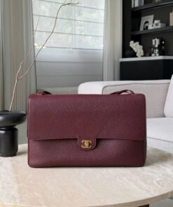 CHANEL MAXI FLAP BAG - LARGE - BURGUNDY - GRAINED CALFSKIN - GOLD