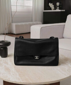 CHANEL MAXI FLAP BAG - LARGE - BLACK - GRAINED CALFSKIN - SILVER