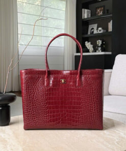 CHANEL 26S SHOPPING BAG - LARGE CERF - BURGUNDY - CROCODILE EMBOSSED CALFSKIN - GOLD