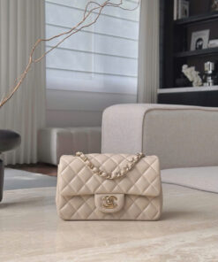CHANEL CLASSIC MINI RECTANGLE – MILK TEA – LAMBSKIN – GOLD CHAMPAGNE