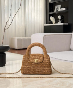 CHANEL KELLY – DARK BEIGE – RAFFIA – GOLD