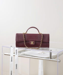 CHANEL CLUTCH WITH CHAIN - DARK BURGUNDY - LIZARD EMBOSSED CALFSKIN - GOLD