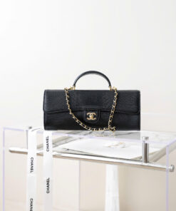 CHANEL CLUTCH WITH CHAIN - BLACK - LIZARD EMBOSSED CALFSKIN - GOLD