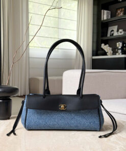 CHANEL 26S SHOPPING BAG – BLUE & BLACK  – DENIM – GOLD