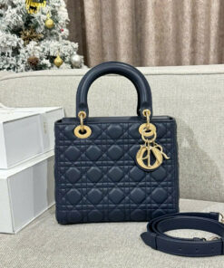 DIOR LADY – MEDIUM – DEEP OCEAN BLUE – LAMBSKIN – GOLD