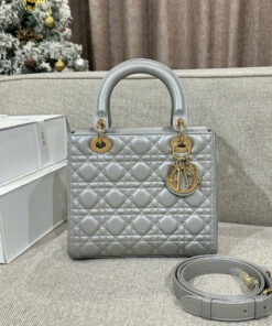 DIOR LADY – MEDIUM – GREY – LAMBSKIN – GOLD