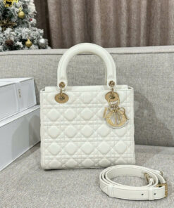 DIOR LADY – MEDIUM – WHITE – LAMBSKIN – GOLD