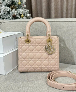 DIOR LADY – MEDIUM – POWDER PINK – LAMBSKIN – GOLD