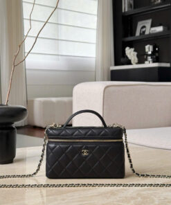 CHANEL VANITY HANDLE – BLACK – LAMBSKIN – GOLD CHAMPAGNE