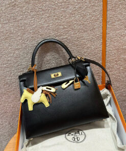 HERMES KELLY - 28 - NOIR - BOX - GHW