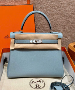 HERMES KELLY - 28 - BLUE LIN - TOGO - PHW
