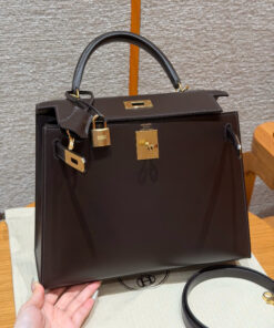 HERMES KELLY - 28 - CHOCOLATE - BOX - GHW