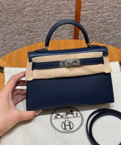 HERMES KELLY – MINI – BLUE SAPHYR – CHERVE – PHW