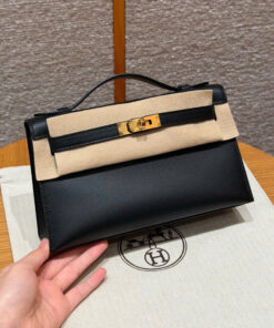 HERMES KELLY POCHETTE – NOIR – SWIFT– GHW